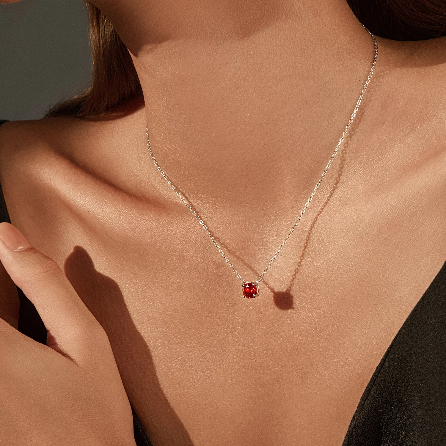 MODIAN 925 Sterling Silver Fashion Pomegranate Red Rose Cut CZ Octagon Pendant Necklace For Women Hypoallergenic Jewelry