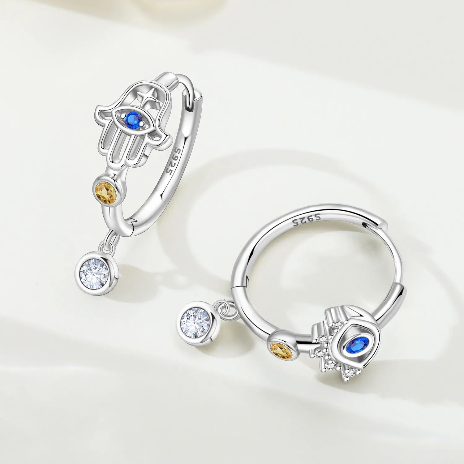 PANPOKI 925 Sterling Silver Devil's Eye Fatima's Hand Drop Earrings Women Earrings Charm Fashion Versatile Party Jewelry Gifts