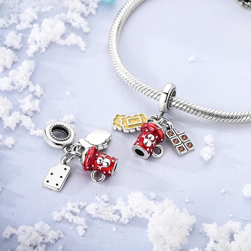 Hot Sale 925 Silver Snowman Penguin Red Wine Winter Series Charms Beads Fit 3mm 925 Original Bracelets Fine DIY Jewelry Gift