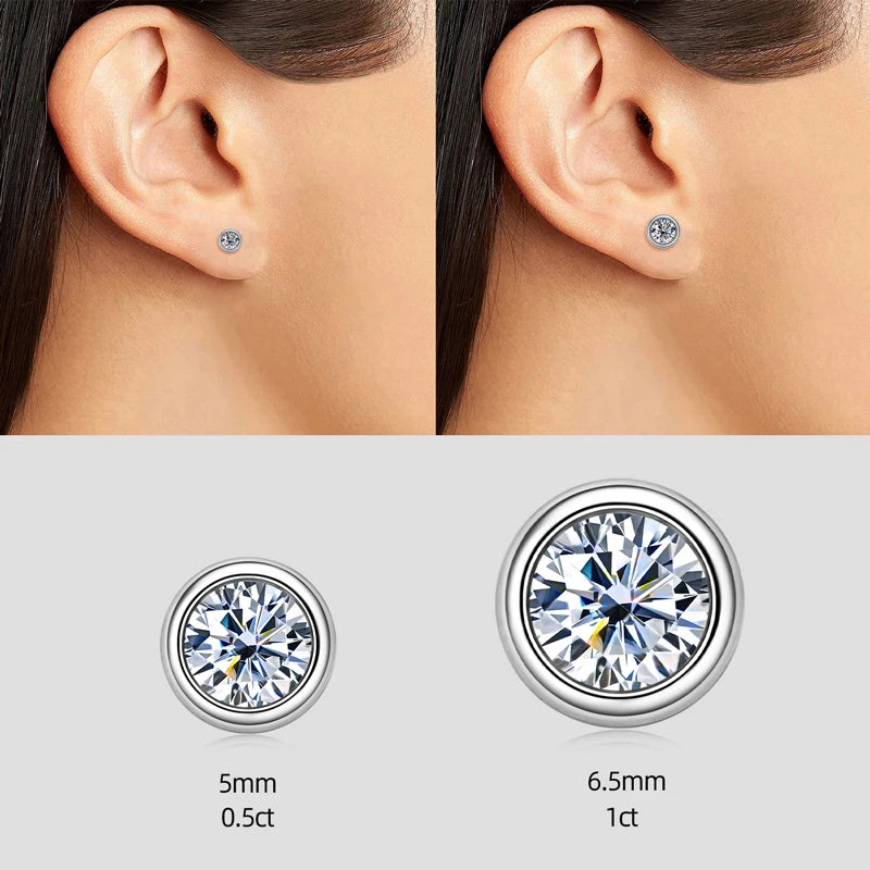 OXTAO 5mm 6.5mm Round Stud Earrings Real 925 Silver Moissanite Bezel Setting Simple Bubble Earrings Fashion Wedding Jewelry Gift