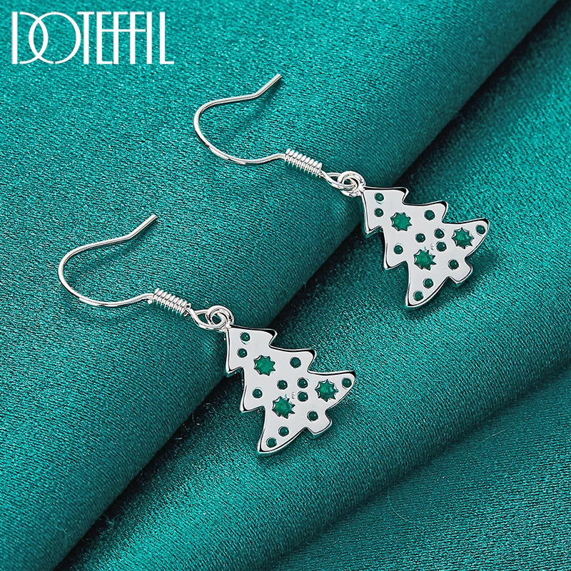 DOTEFFIL 925 Sterling Silver Christmas Tree Drop Earrings Charm Women Jewelry Fashion Wedding Engagement Party Gift