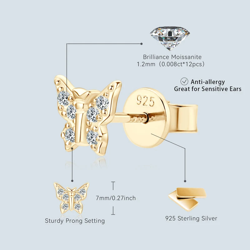 OXTAO Butterfly Earrings for Women Real 925 Silver Moissanite Earring Luxury Girls Ear Piercing Accessories Fancy Gift Jewelry