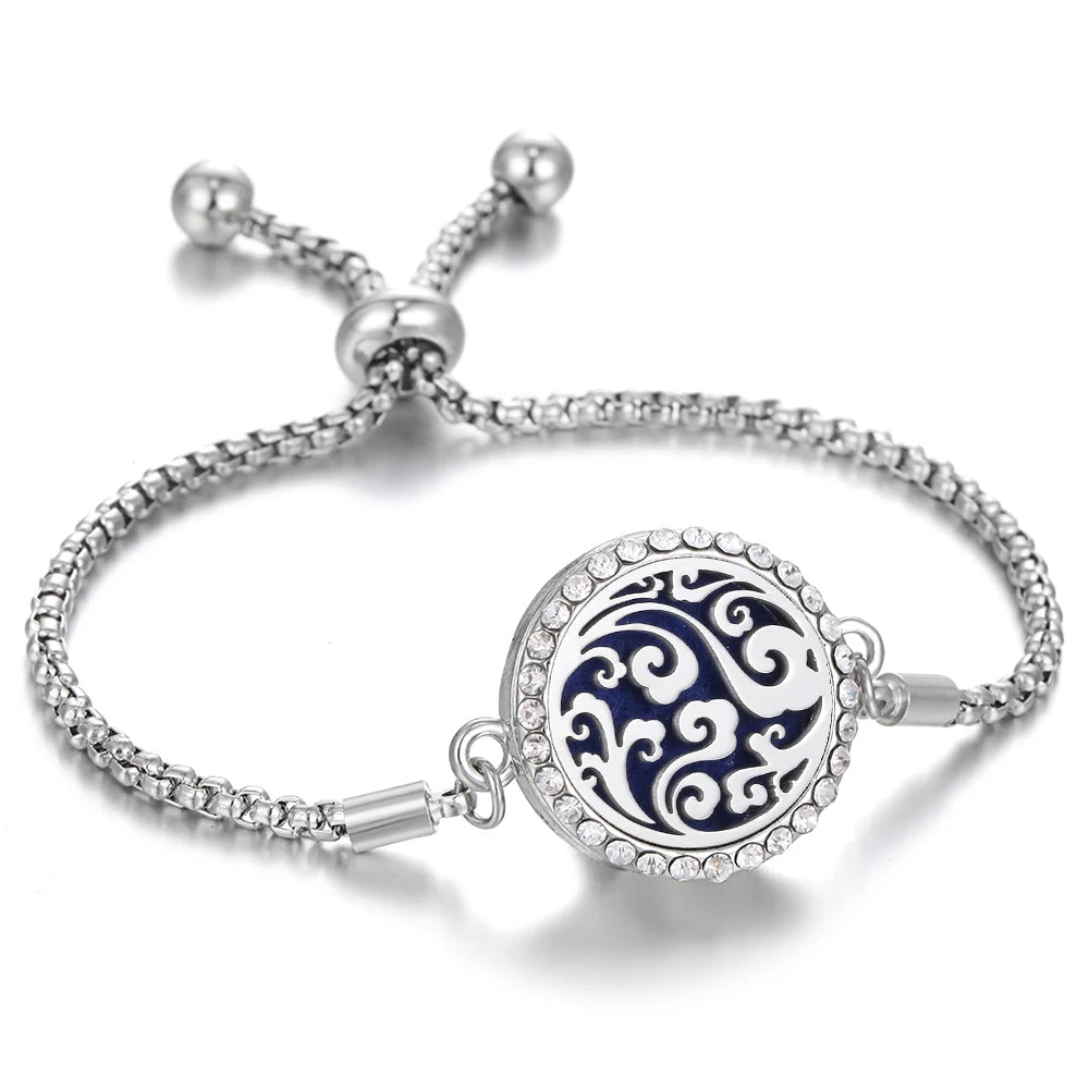 Aromatherapy Bracelet Diffuser Jewelry Tree of Life Locket Bracelets Crystal Perfume Essential Oil Diffuser Bracelet Women Men
