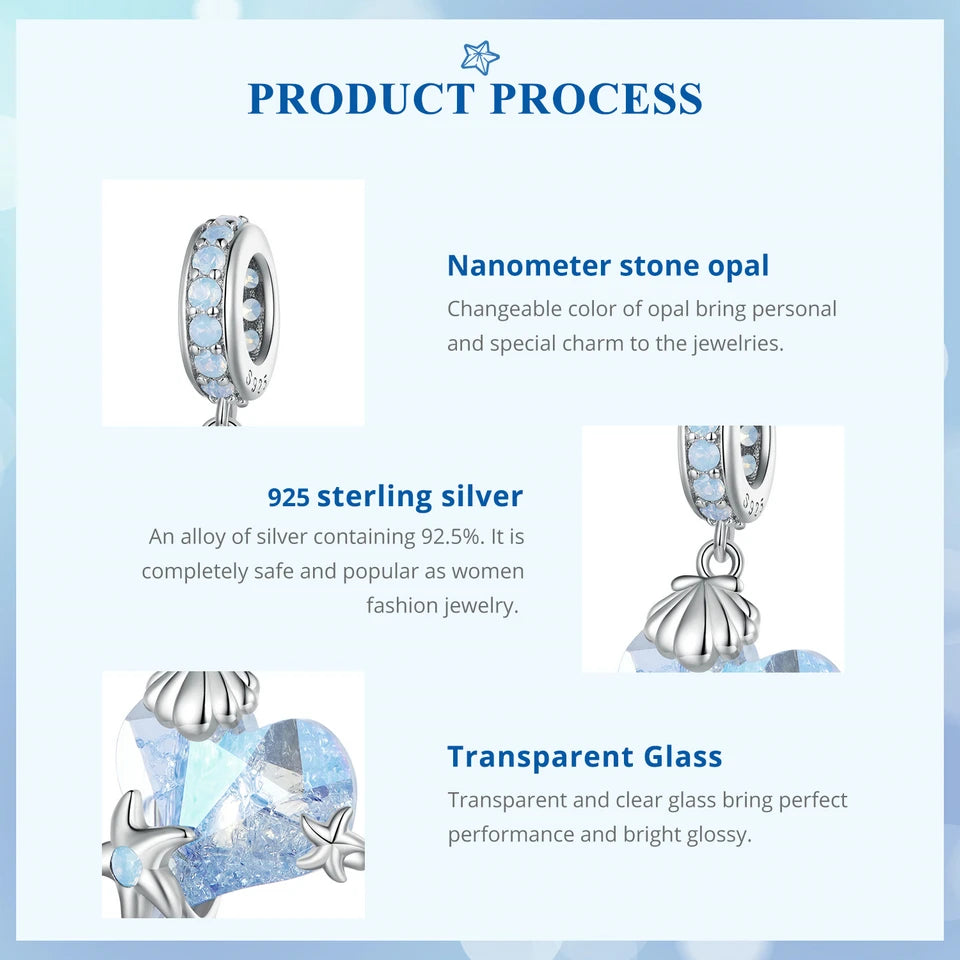 Bamoer 925 Sterling Silver Heart Shape Crystal Pendant Necklace Sea Star Neck Chain for Women Fine Jewelry Gift