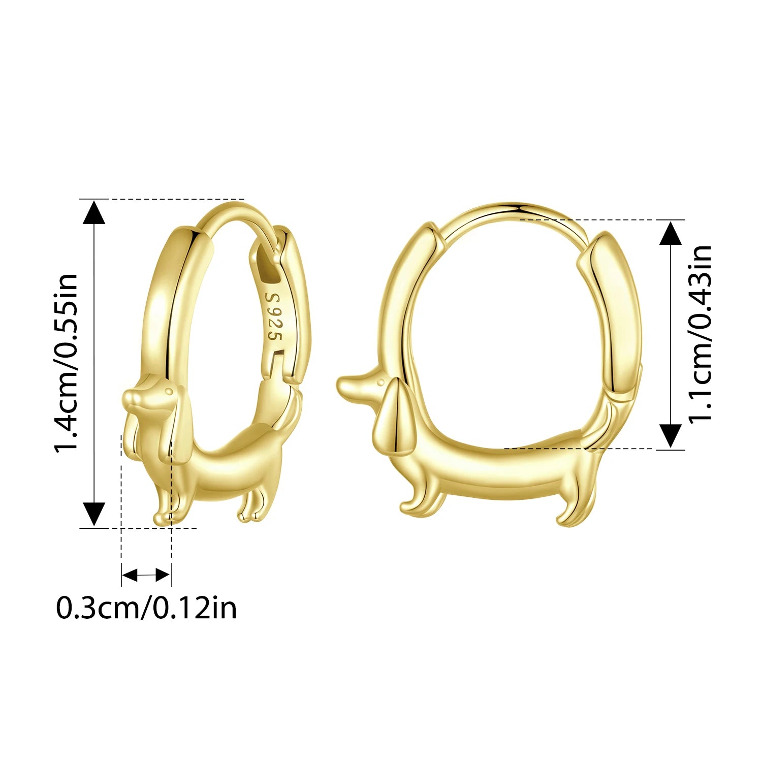 BAMOER Dackel-Ohrringe mit Creolen, Hundeohrringe, 925er Sterlingsilber, hypoallergen, Geschenkidee für Frauen