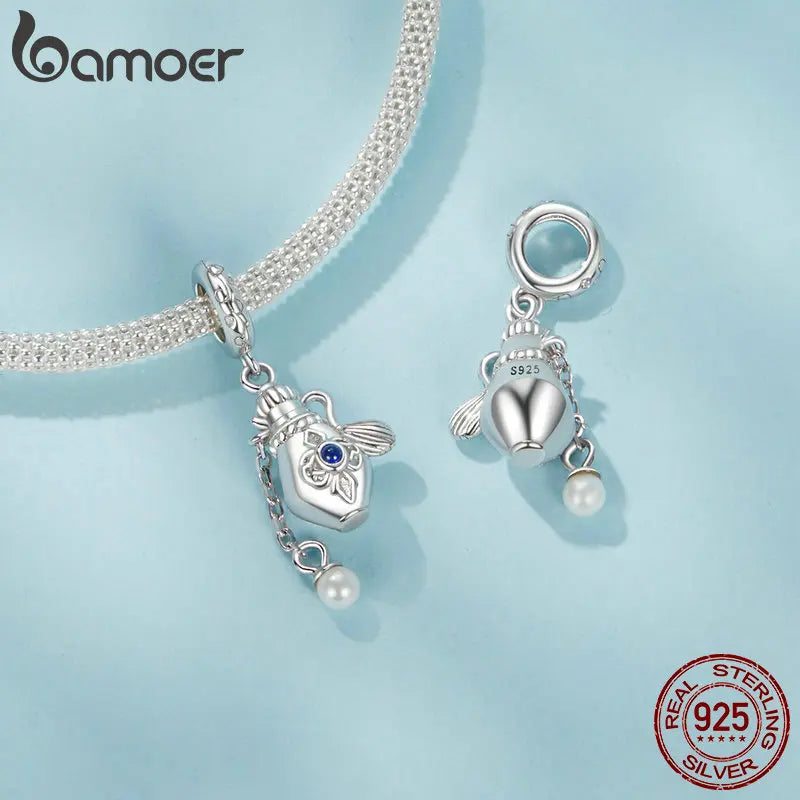 BAMOER Solid 925 Sterling Silver Vintage Perfume Bottle Pendant fit Original Bracelet DIY Bamoer Charm for Jewelry Making
