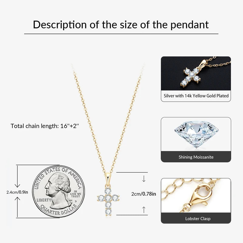 OXTAO Round Cut 3mm Moissanite Pendant Necklace Girls 925 Silver Four Prong Cross Pendant Chain Necklace Fine Jewelry GRA