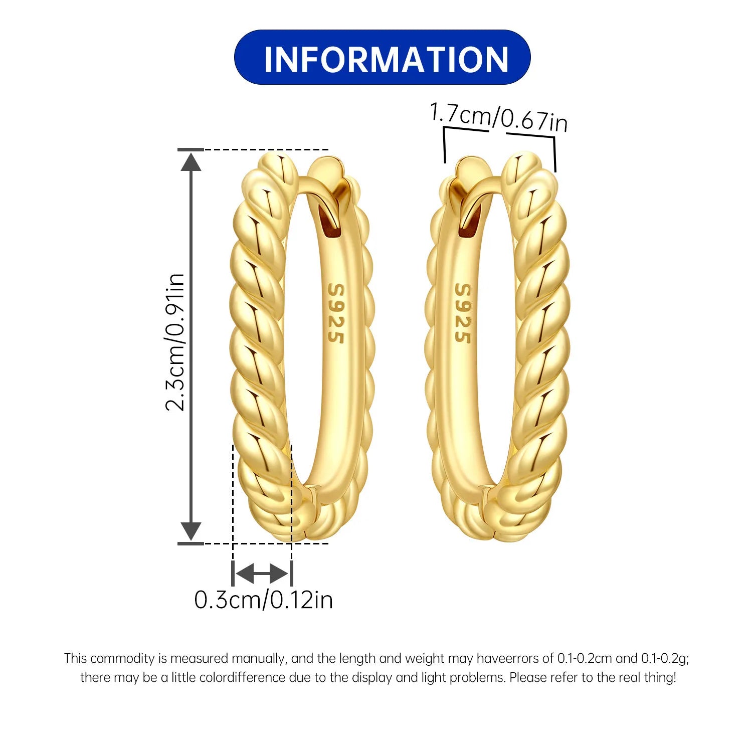 PANPOKI S925 Sterling Silver Golden Twisted U-shaped Earrings Versatile Hoop Earrings For Women Jewelry Original Party Gifts