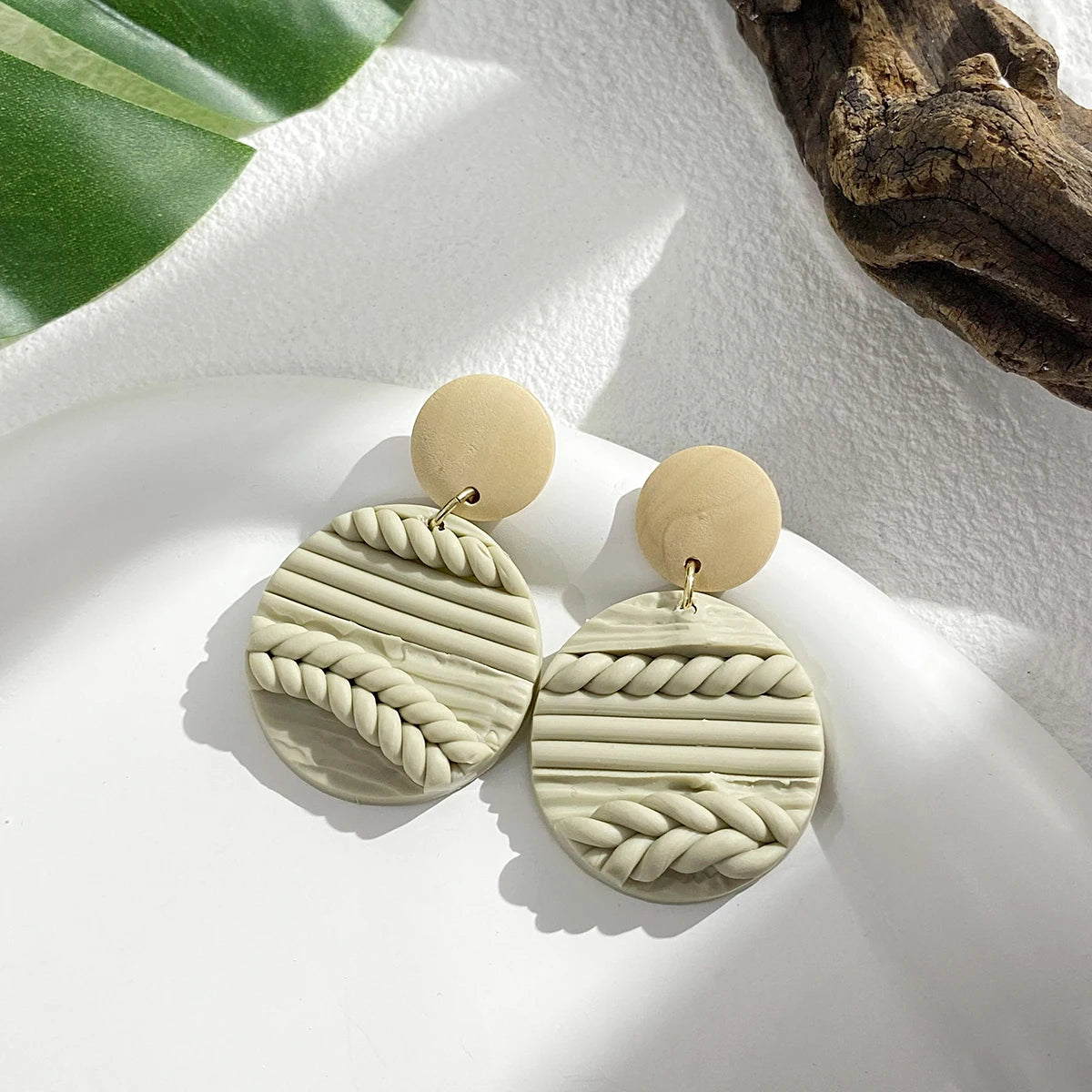 AENSOA Handmade Wooden Braided Polymer Clay Earrigns for Women Multicolor Unusual Knited Heart Geometric Drop Earrings Jewelry