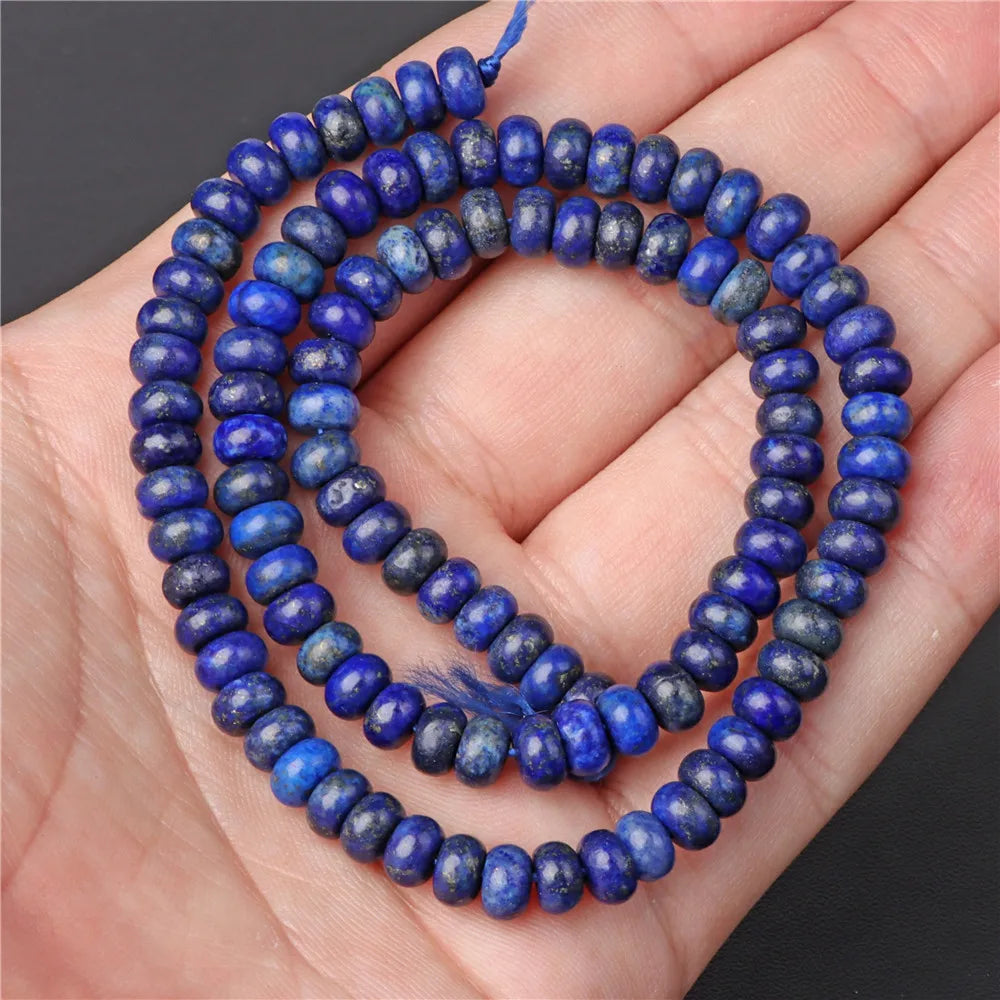 Natural Lapis Lazuli Bead Blue Round Tube Faceted Loose Spacer Stone Beads For Jewelry Making DIY Handmade Bracelets Necklace