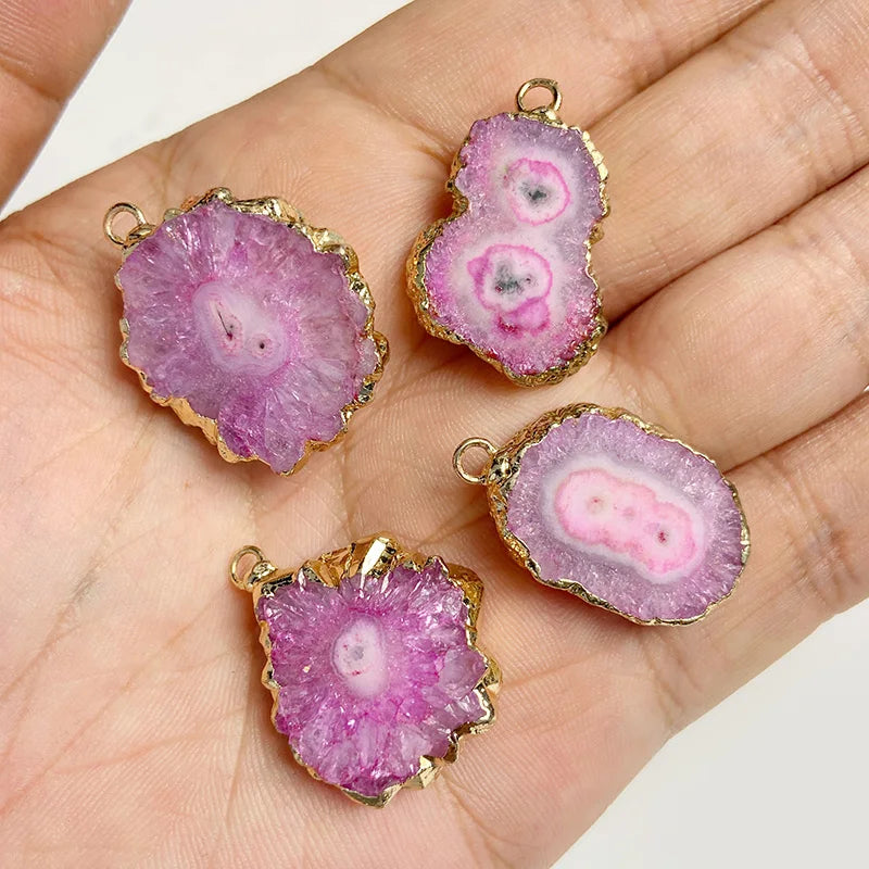 2PCS/lot Natural Druzy Agates Connectors Irreguar Round Quartzs Pendant For Jewelry Making Necklace Bracelets DIY Accessories