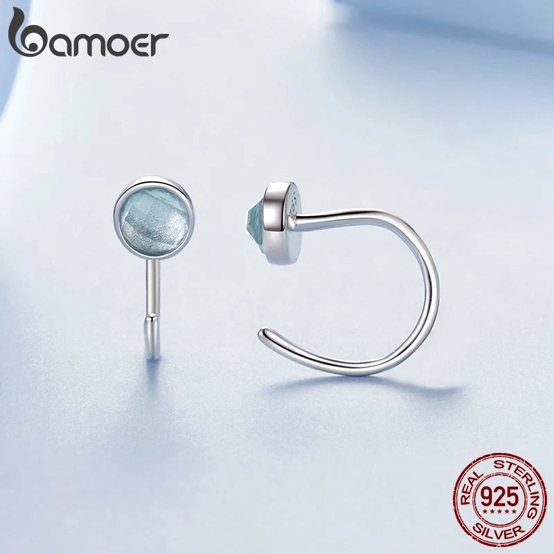 BAMOER Ohrstecker aus massivem 925er Sterlingsilber, transparenter blauer Spinell, zierliche, lässige Ohrringe für Frauen, hypoallergener Schmuck