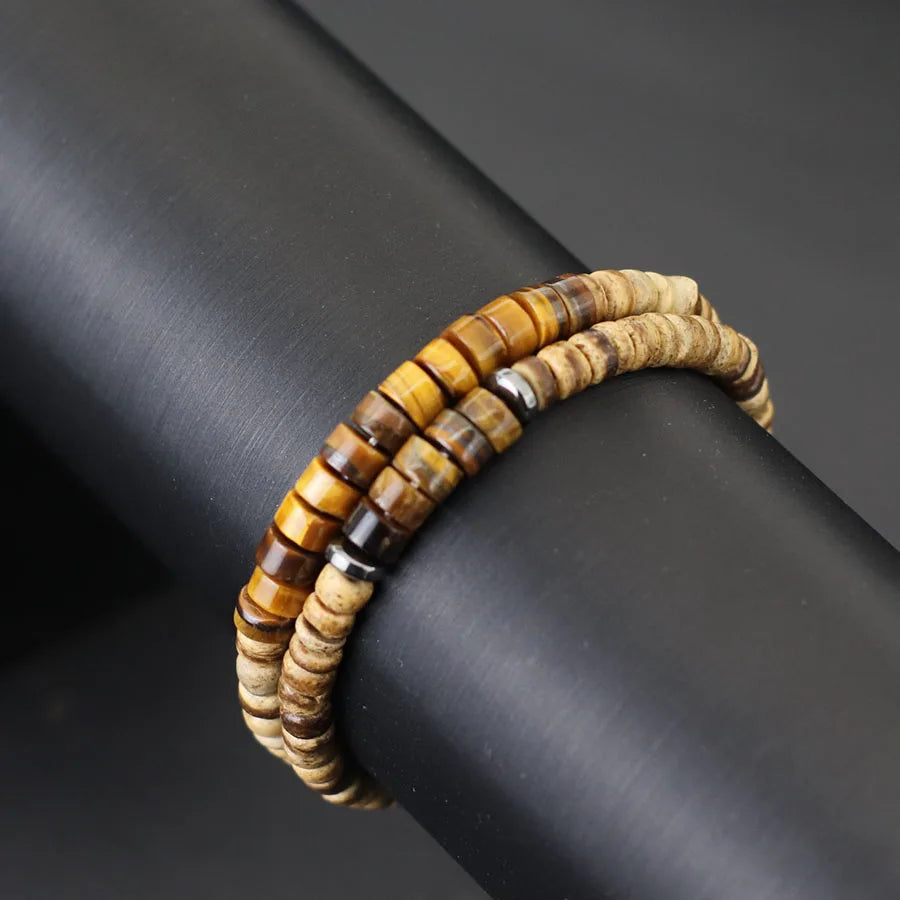 2Pcs Bohemian Turquoise Wood Bead String Set Coconut Shell Wood Slice Beaded Stacked Men Women Bracelets Casual Accessories