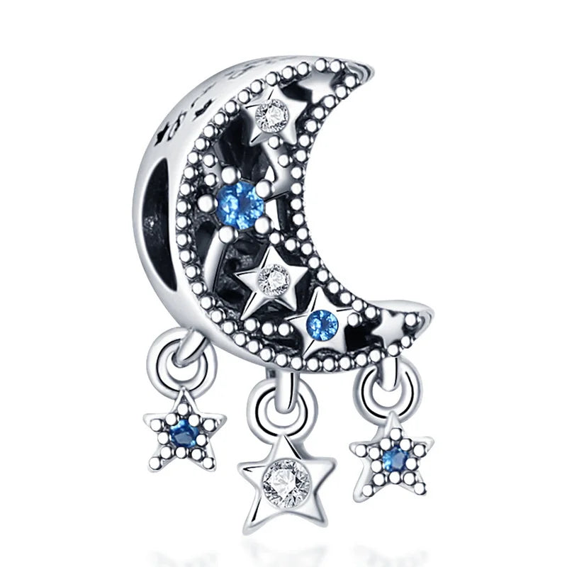 Dreamcatcher Series - Original Genuine 925 Sterling Silver Zircon Moon Sun Charm Beads Suitable 3mm Bracelet DIY Making Pendant