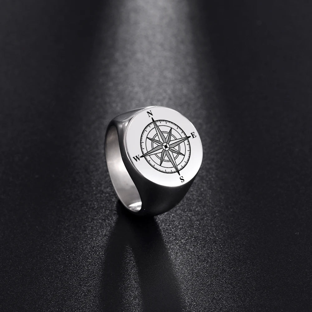 Dreamtimes Navigator Compass Sailor Ring Stainless Steel Tick mark Men Rings Punk for Male Boyfriend Jewelry Creativity Gift
