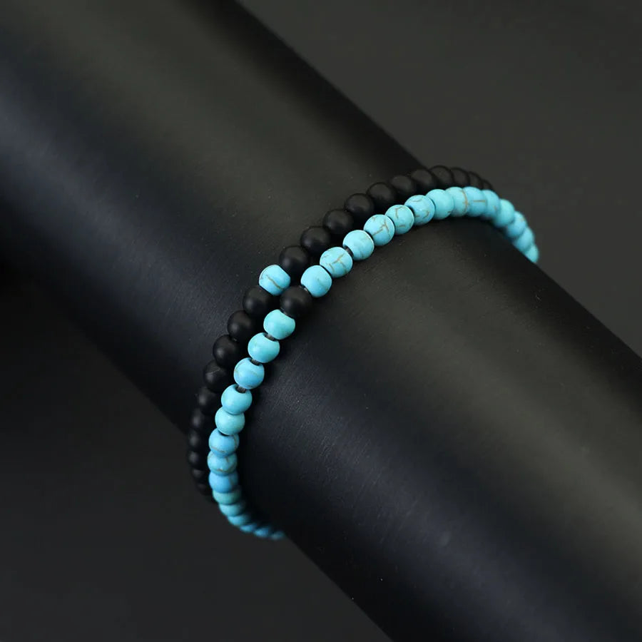 Neues 2-teiliges Armbandset mit 4 mm Perlen für Herren, Tigeraugen-Türkis-Paar, Heilarmband, handgefertigt, lässiges Accessoire für Herren