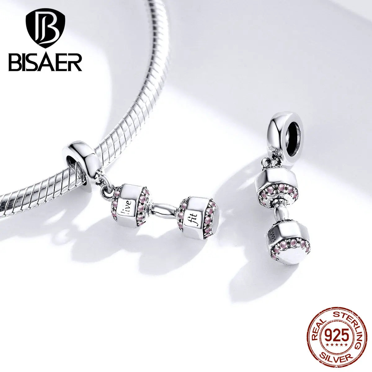 BISAER 925 Sterling Silver Kettlebell Volleyball Dumbbell Pendant Basketball Charm Bead For Women DIY Bracelet Fine Jewelry Gift