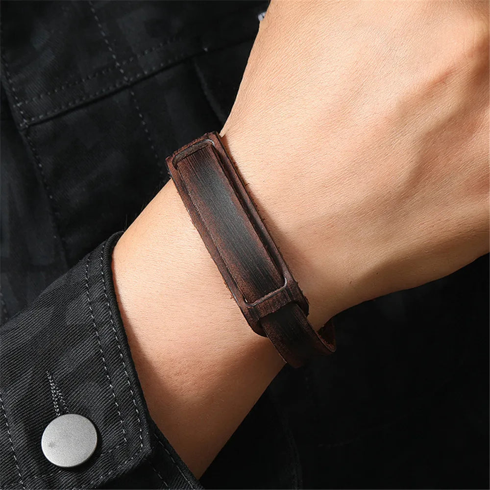 MKENDN Punk Style Multilayer Braided Leather Bracelet Vintage Men Bicycle Chain Bracelet Stainless Steel Easy Buckle Male Gift