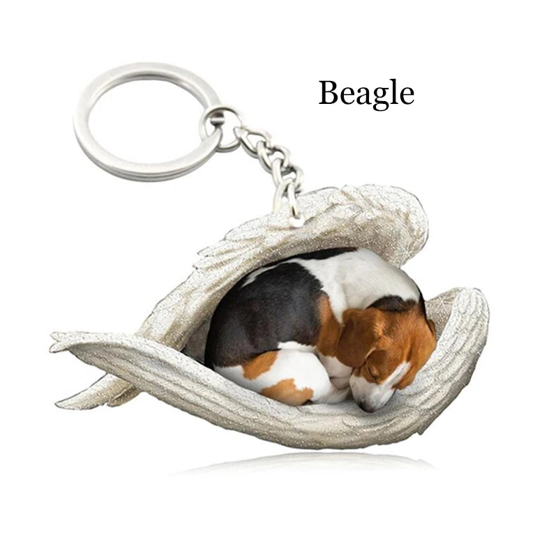 100 Style Cut Dog Sleeping Angel Pendant Bag Keychain Car Keychain Keyring Animal Pet Jewelry Boyfriend Girls Gift Accessories