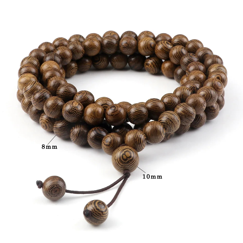 8mm 10mm Natural Wooden 108 Mala Beads Prayer Bracelet For Men Sandalwood Buddhist Buddha Beads Necklace Women Yoga Jewelry Gift