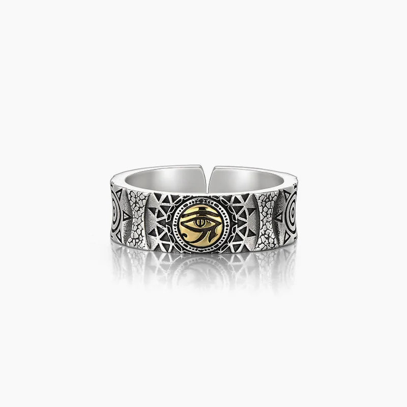 Retro Golden Horus Eye Totem Ring For Men Punk Gothic Adjustable Open Ring Handmade Designer Jewelry Unisex Accessories Gift