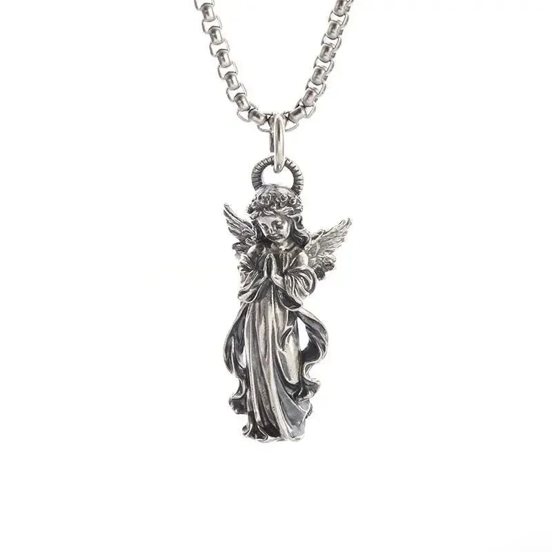 Heavy Industry Angel Pendant Necklace Unisex Fashion Vintage Beauty Mechanical Girl Skeleton Couple Match Sweater Chain