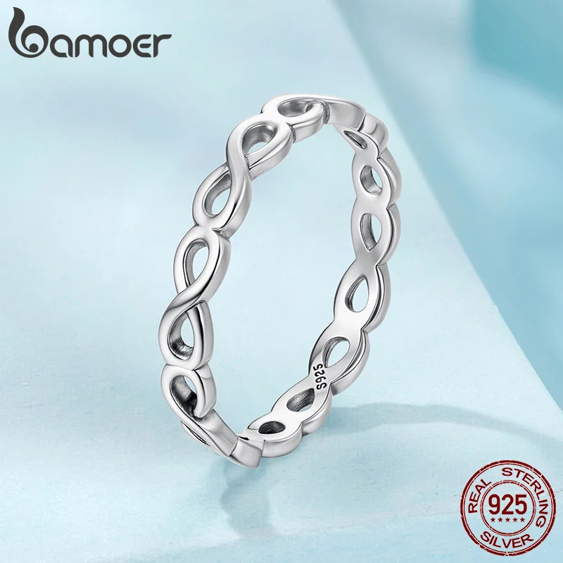 BAMOER 925 Sterling Silver Infinity Symbol Promise Ring, Tarnish Resistant Comfort Fit Wedding Band Ring Forever Love Knot Ring