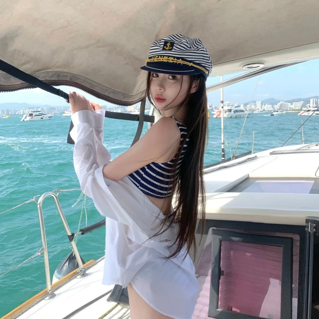 VENEZIA-Captain Navy Blue Cap, Striped Navy CapBurning man Party Cap for Cruise Ship Party，Adult Party，Cosplay，Outdoor