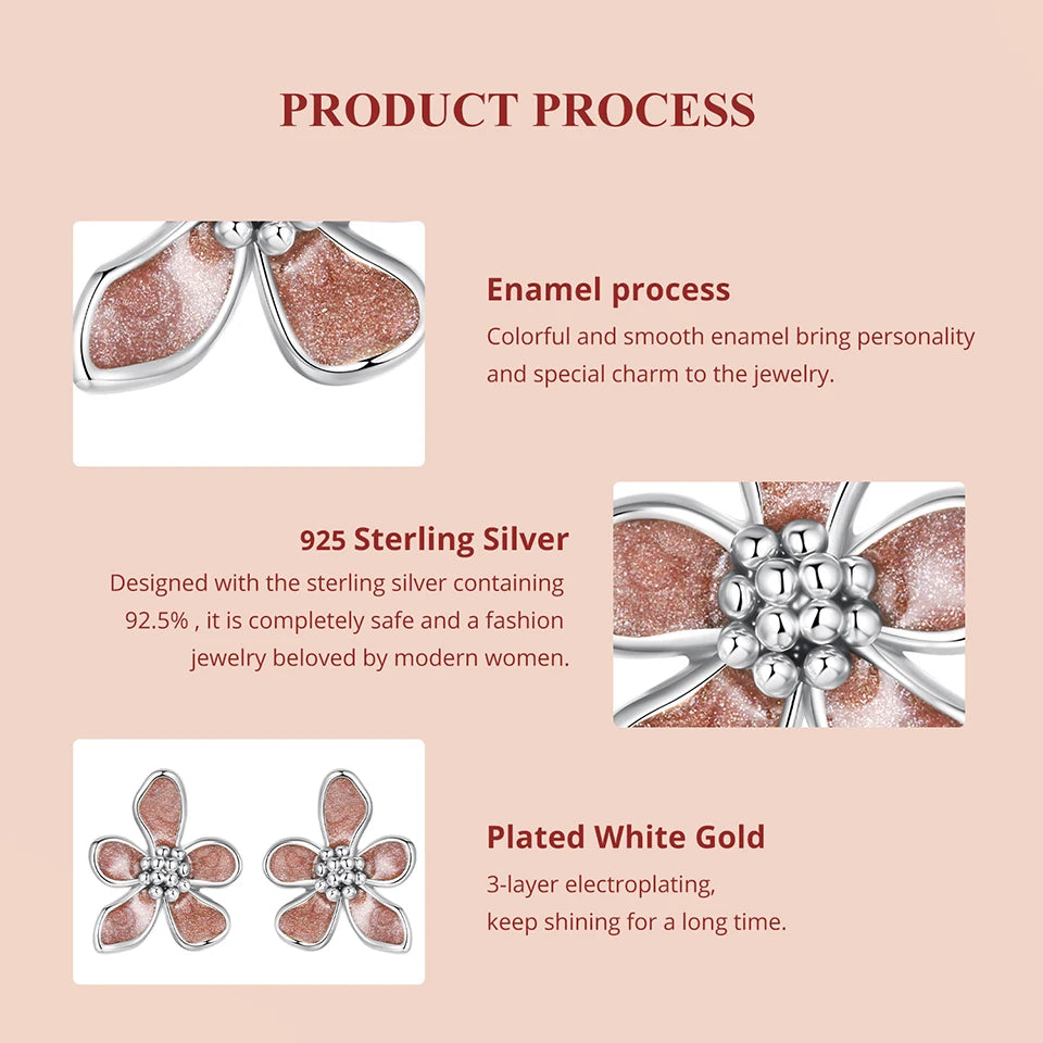 WOSTU 925 Sterling Silver Orange Flower Stud Earrings For Women , s925 Autumn Flowers Ear Studs Handmade Jewelry Gift CTE1236