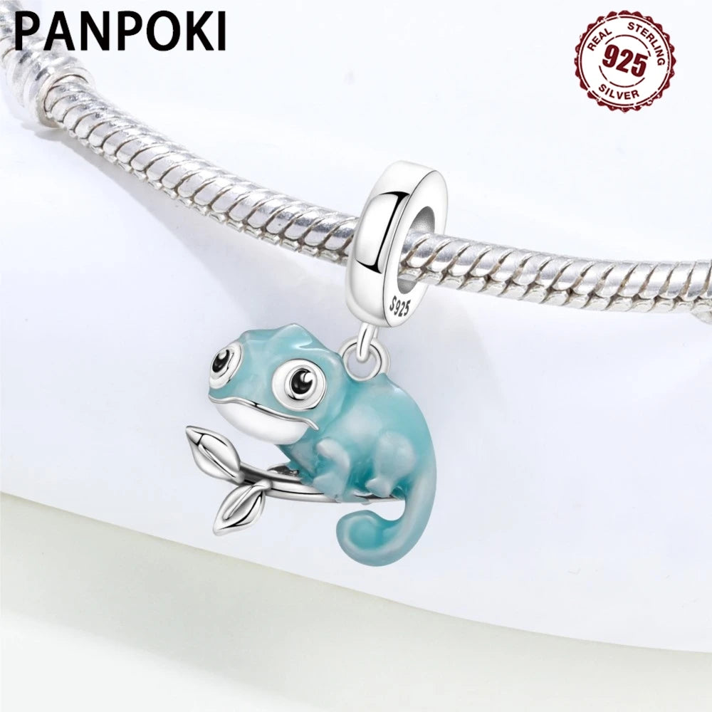 PANPOKI 925 Sterling Silver Chameleon Animals Pendant Beads Original Pendants Bracelet Charm Jewelry Party DIY Trendy Gifts