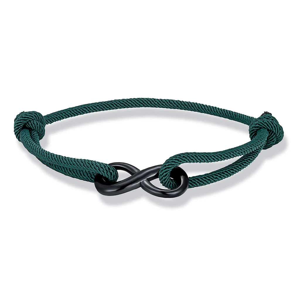MKENDN Personalized Infinity Bracelet Adjustable Braided Rope Bracelet For Couple Black Stainless Steel Matching Jewelry Gifts