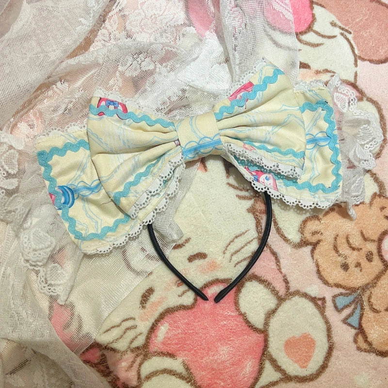 Japanisches Sweet Lolita Kleid Damen Niedliches Cartoon-Hasen-Dessert-Print Schleife Party Minikleider Mädchen Gothic Kawaii Prinzessinnenkleider