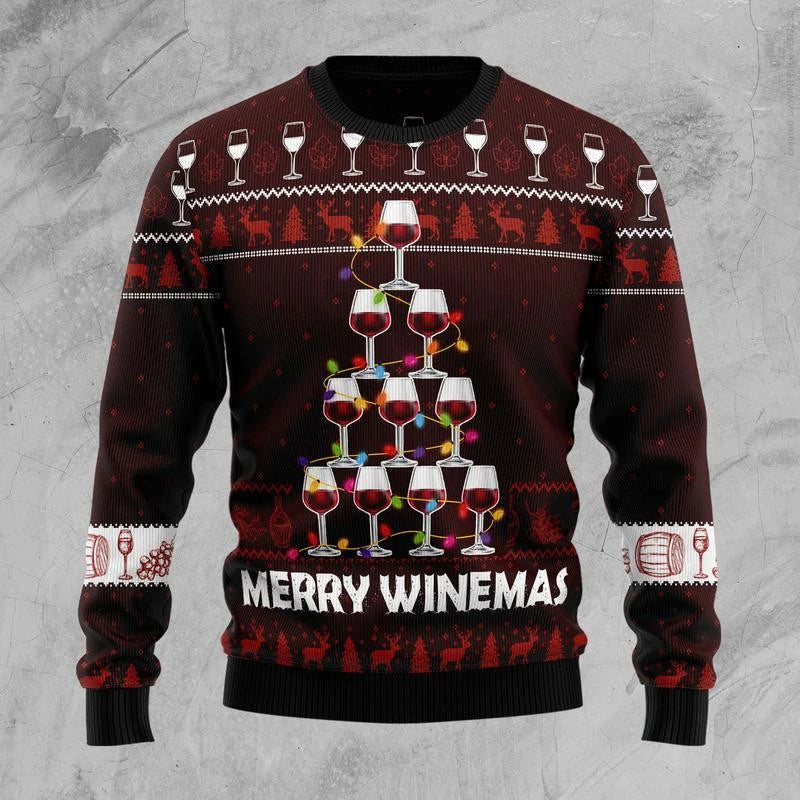 3D Print Wine Graphic Ugly Sweater Couples Family Gatherings Unique Funny Loose Sweatshirts Wine Glass Pattern Hip Hop Sweaters
