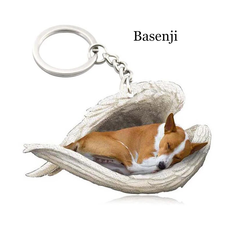 100 Style Cut Dog Sleeping Angel Pendant Bag Keychain Car Keychain Keyring Animal Pet Jewelry Boyfriend Girls Gift Accessories