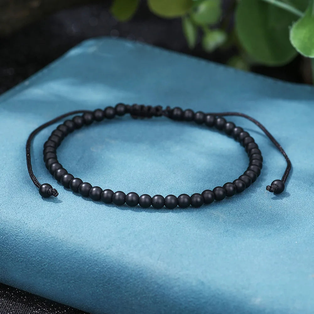 Noter New Braided Adjustable String Bracelet Unisex 4mm/6mm Obsidian Lava Tiger Eyes Stone Healing Braclet Cycling Accessories