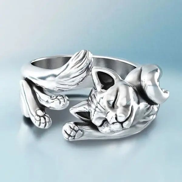 Vintage Lucky Koi Fish Open Ring For Women Fashion Silver Plated Copper Blue Lotus Rabbit Finger Rings Wedding Party Jewelry