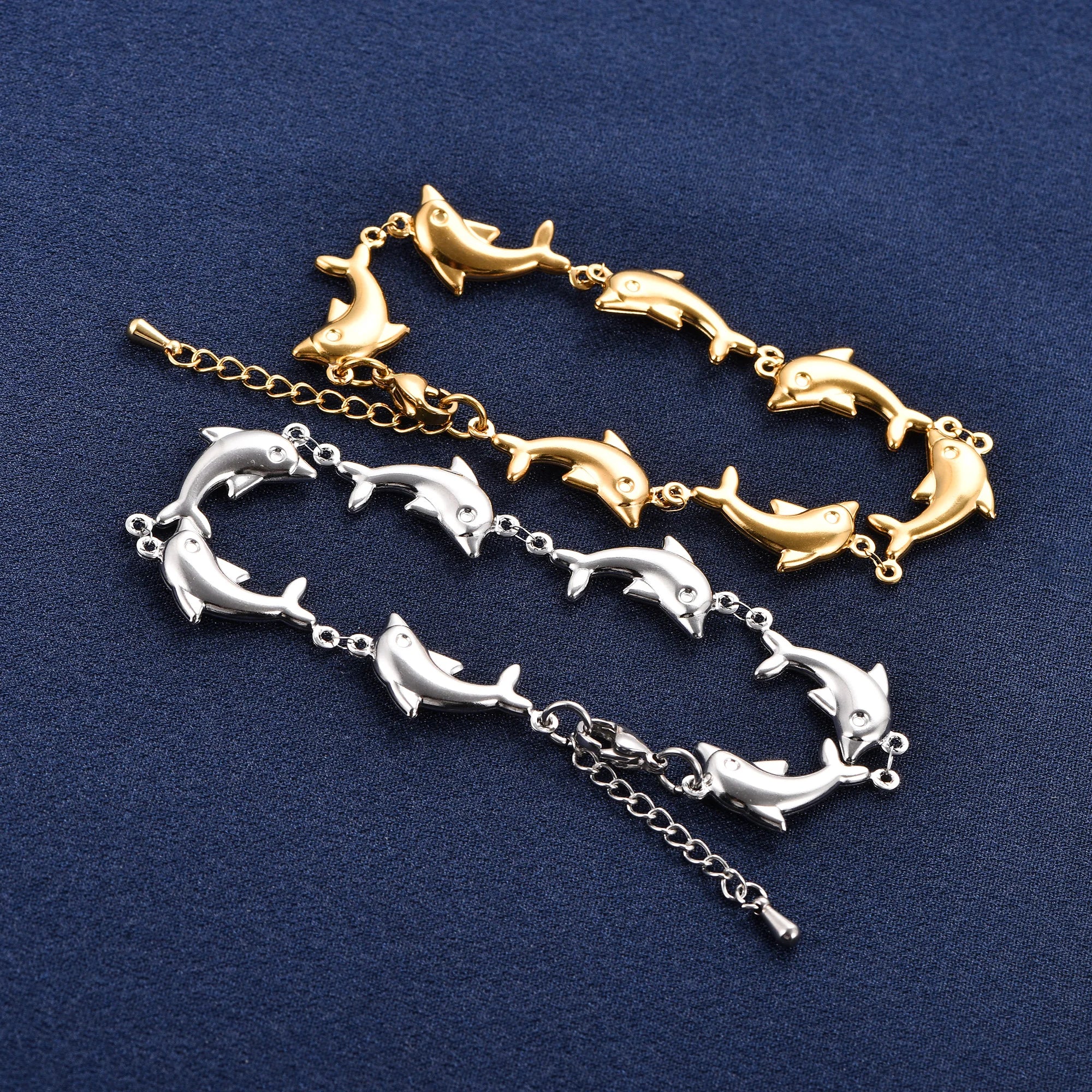 Cute Stainless Steel Dolphin Bracelet Link Hand Chain for Women Girl Anklets Wristband Summer Beach Metal Jewelry Accessories
