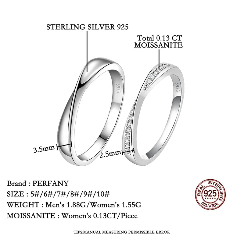 PERFANY S925 Pure Silver Moissanite Ring for Women Men Couple Ring Fashion Wedding Jewelry Valentine's Day Gift - Madeinsea©