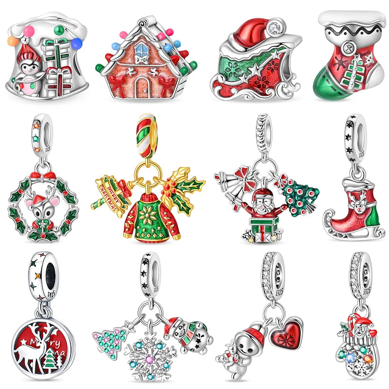 New 925 Silver Santa Claus Elk Socks Christmas Charms Beads Fit 3mm 925 Original Bracelets DIY Party Jewelry Festival Gifts
