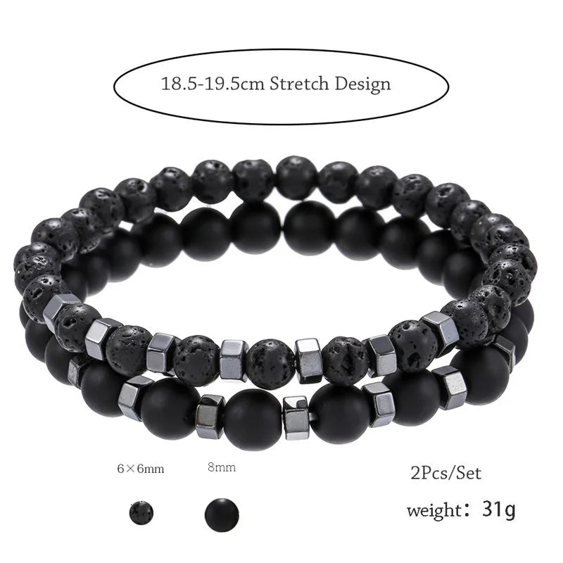 6mm8mm Black Frosted Lava Volcanic Stone Wearing Black Gallstone Bead Elastic Bracelet suit Bracelet for Men
