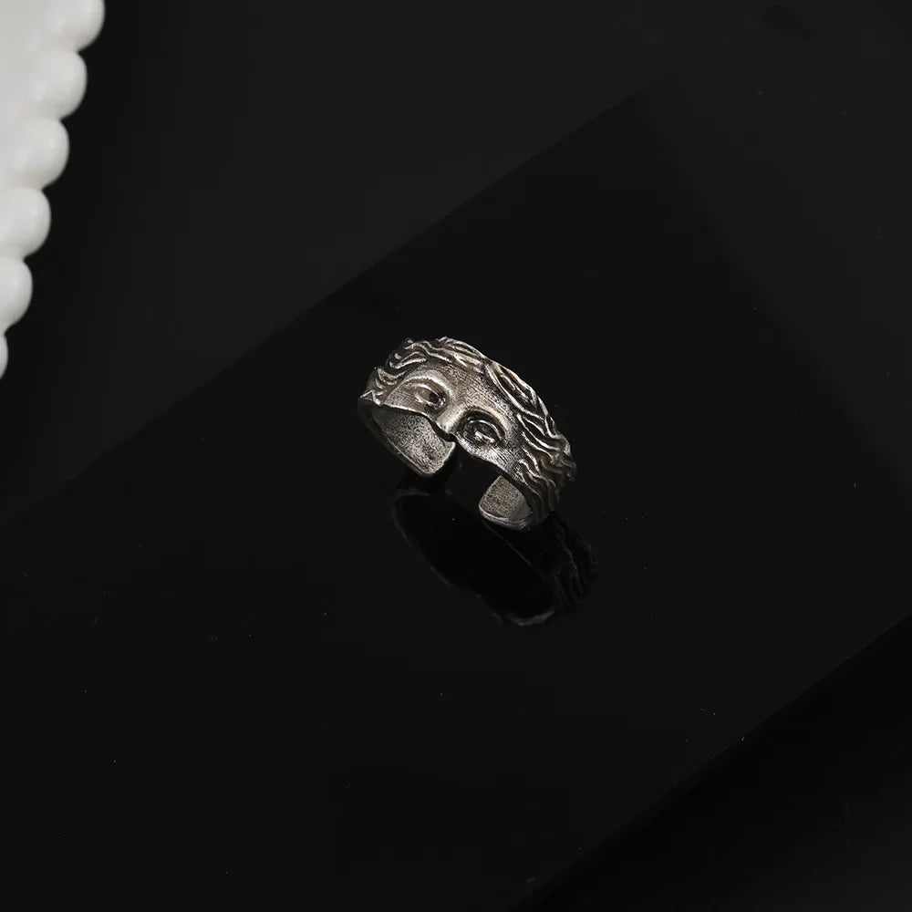 Bague rétro demi-visage Vénus pour hommes et femmes, mythologie grecque, vintage, punk, gothique, art, anneau ouvert, accessoires unisexes, bijoux de créateur
