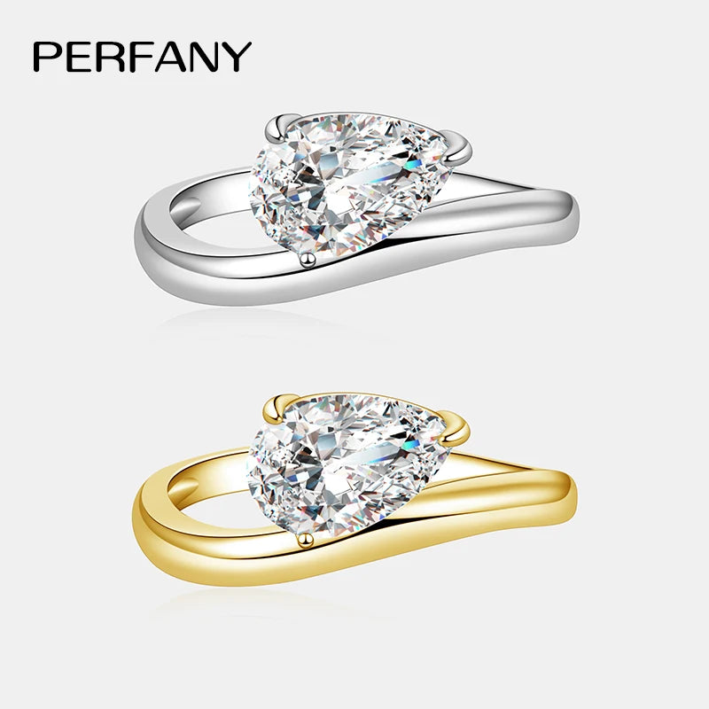 PERFANY 1.5CT Pear Cut Moissanite Ring for Women S925 Pure Silver Waterdrop Laboratory Diamond Fashion Wedding Jewelry Gift
