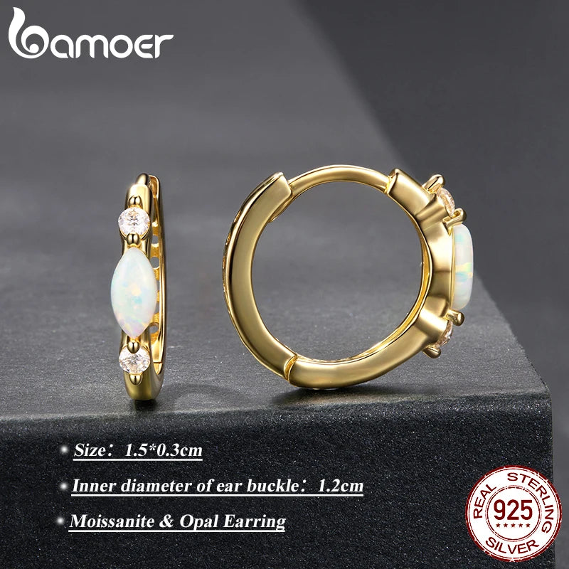BAMOER Moissanit-Creolen, 18 Karat Gold, ovale Opal-Ohrringe, 925er Sterlingsilber, hypoallergen, Geschenk für Damen