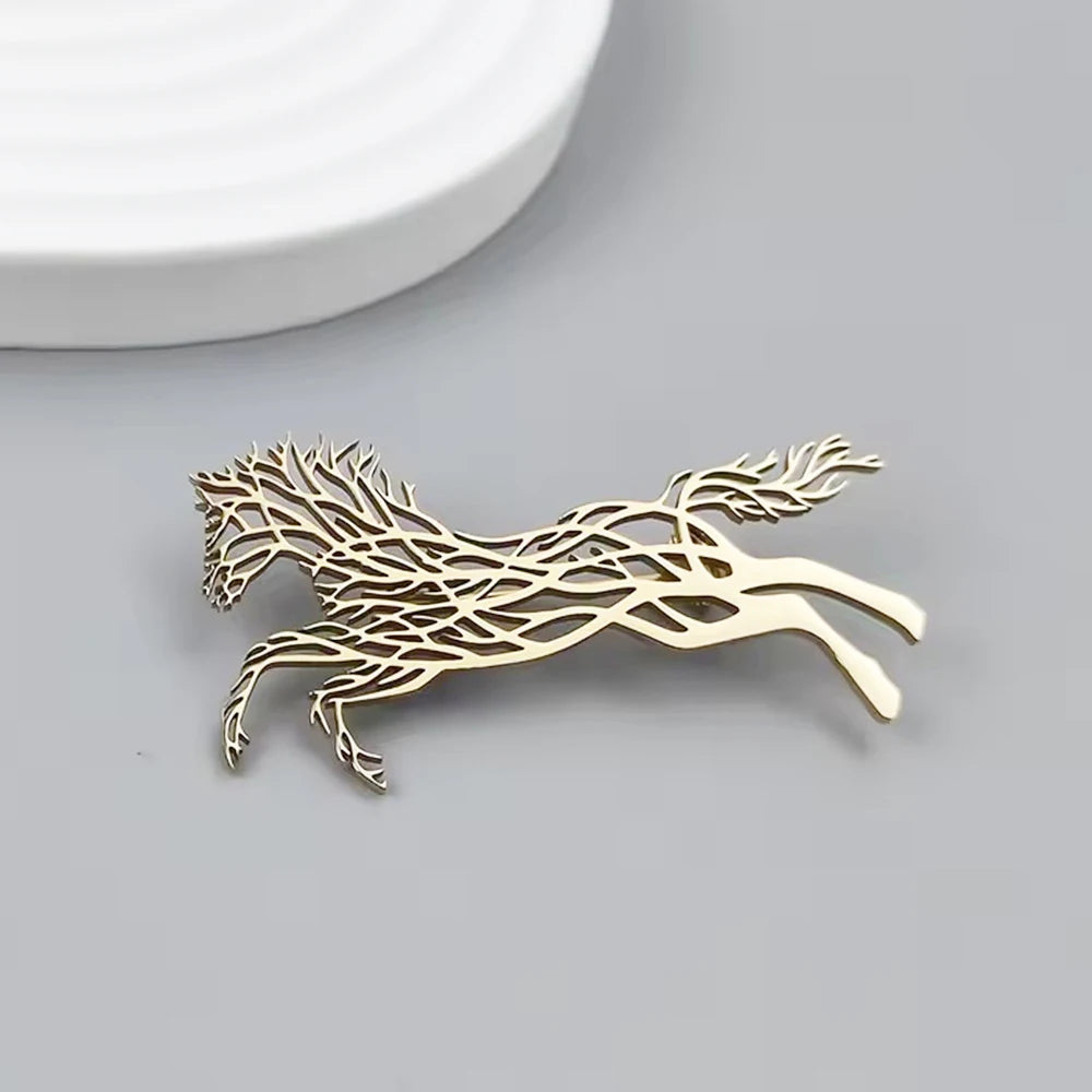 Hanreshe Creative Branch Horse Pin Stainless Steel Animal Series Brooch Badge for Men Women Dress Suit Decoration