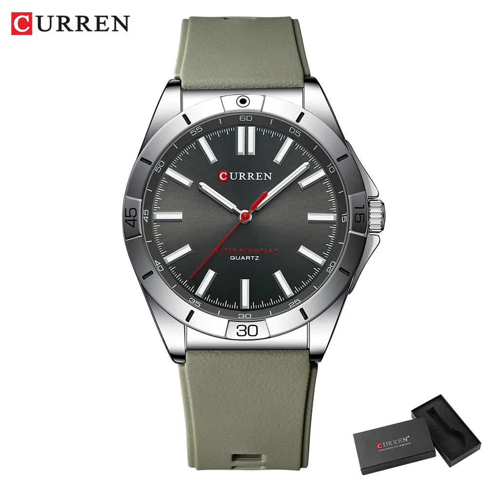 Montre-bracelet pour homme CURREN, simple et luxueuse, analogique, à quartz, aiguilles lumineuses, 44 mm, bracelet en silicone