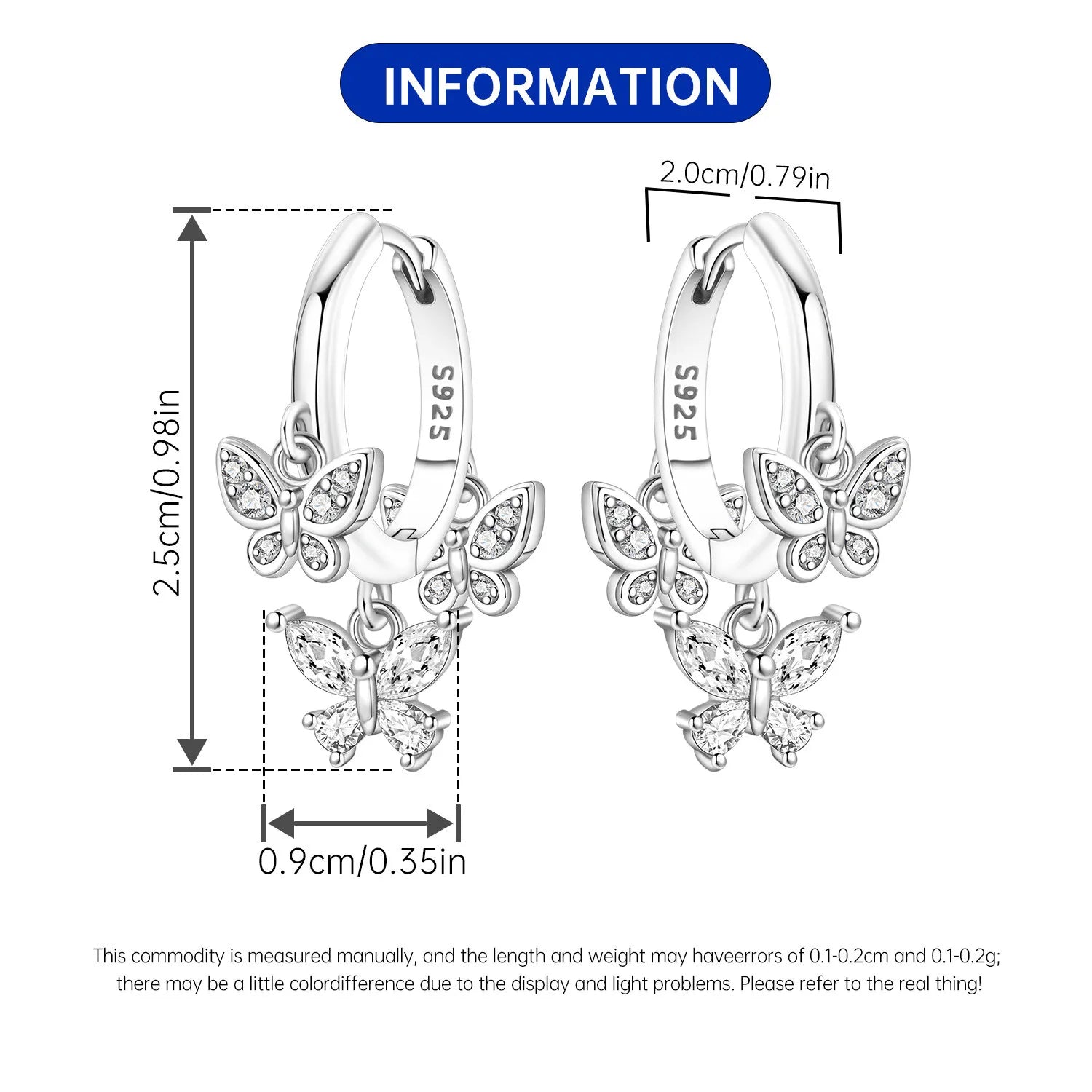 PANPOKI 925 Sterling Silver Sparkling Butterfly Insect Drop Earrings Women Earrings Charm Fashion Versatile Party Jewelry Gifts