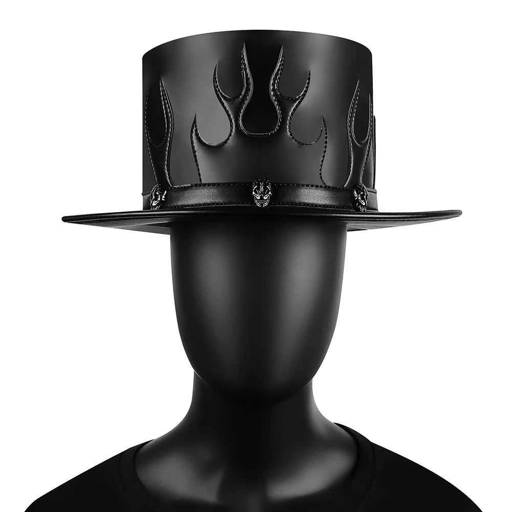 Vintage steampunk men's hat with top hat steampunk leather bowler hat halloween top hat gothic rave nightclub
