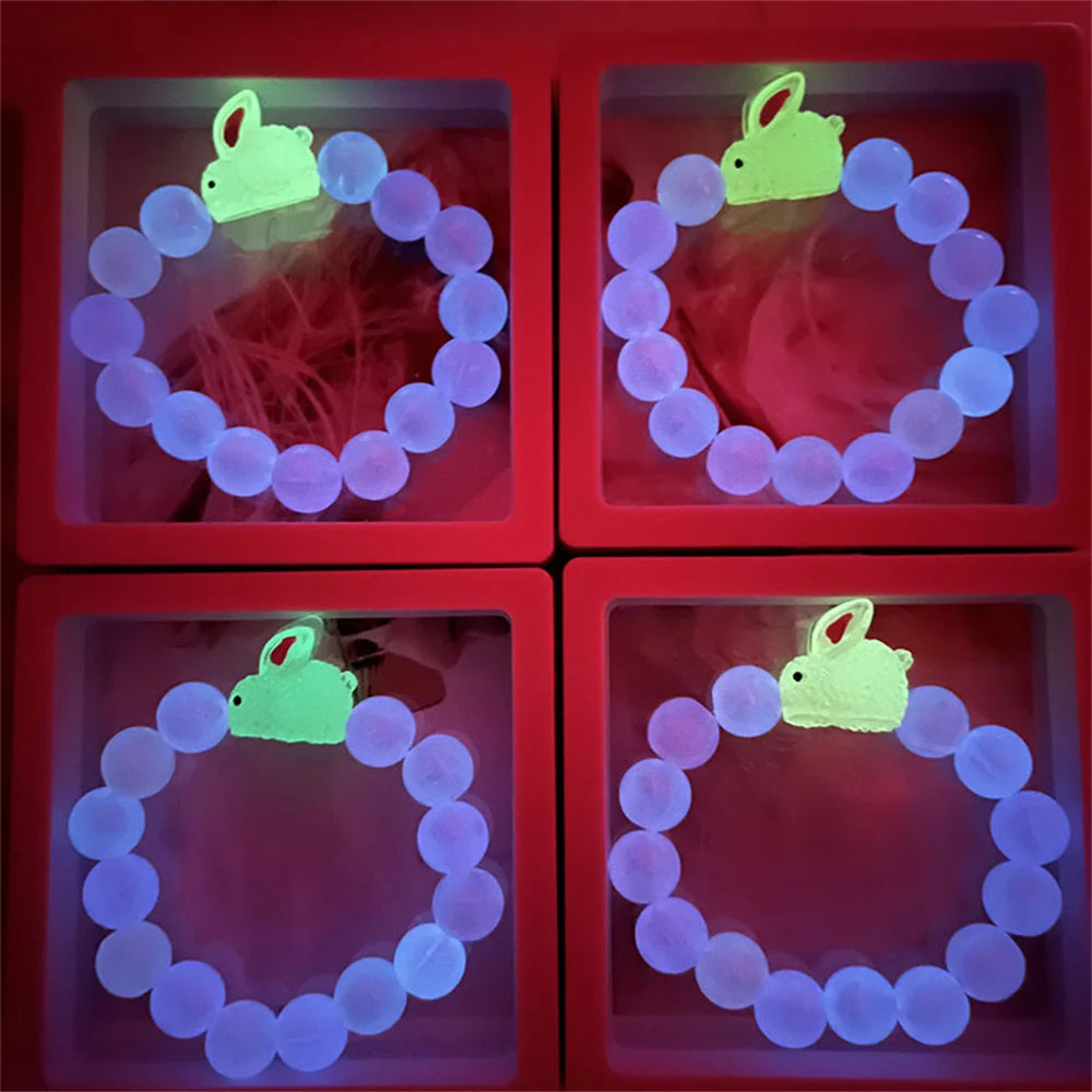 Cute Resin Luminous Rabbit Bead Bracelet Fashionable Women's and Girls' Acrylic Bracelet Accessories Wholesale