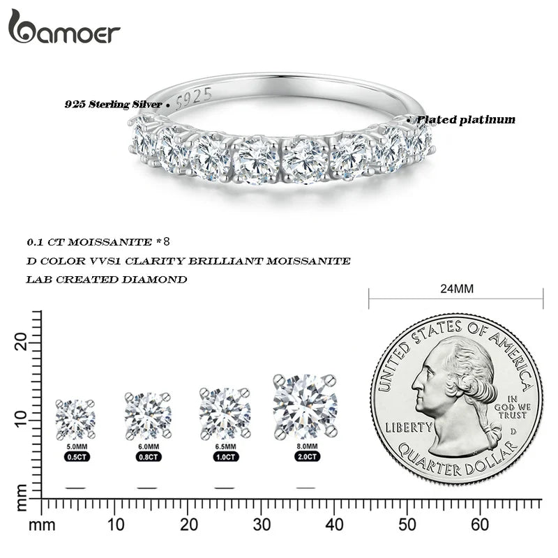 BAMOER 0,8 CT D Farbe VVS1 EX Rund Moissanite Ring 925 Sterling Silber Eternity Ring Frauen Verlobung Hochzeit Luxus Band