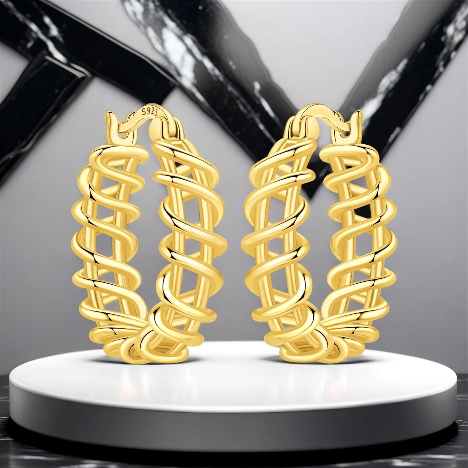 PANPOKI S925 Sterling Silver Golden Simple Hollow out Earrings Hoop Earrings For Women Jewelry Original Party Trendy Gifts